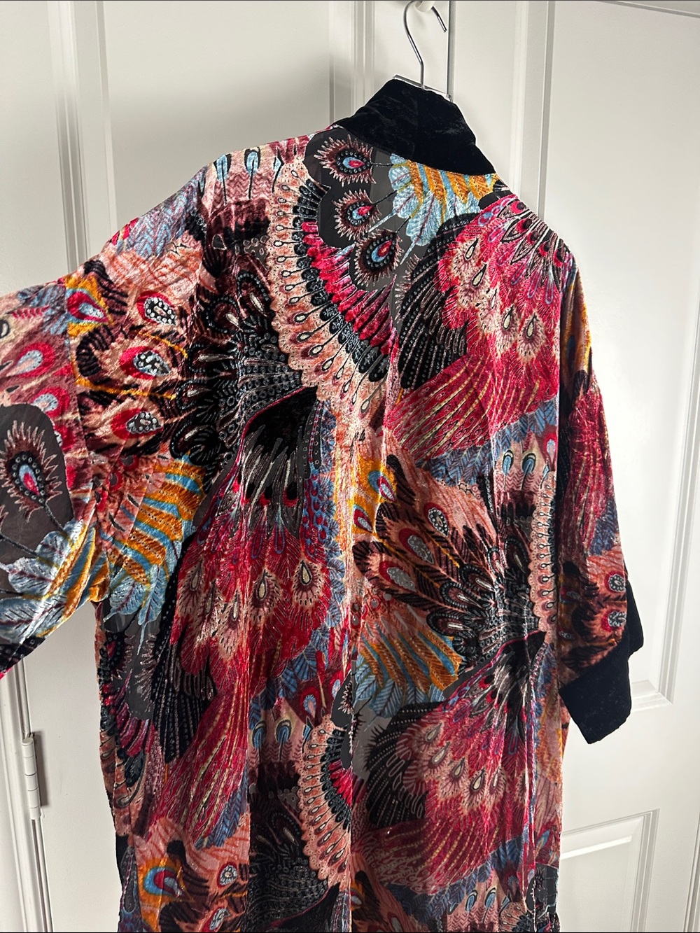Chico's Travelers Peacock Velvet Burnout Duster Kimono - Picture 5 of 7